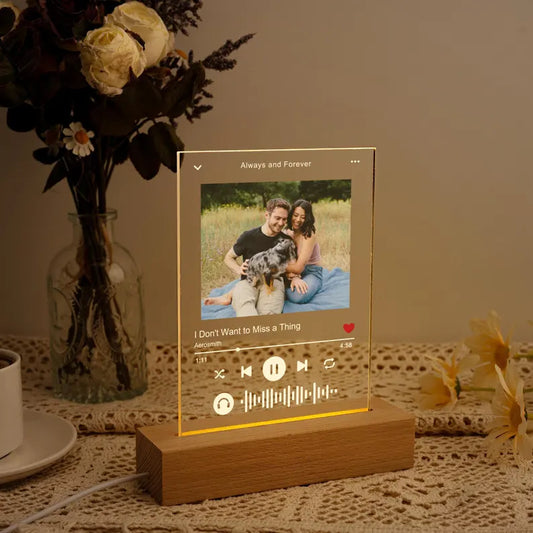 Custom Music Photo Night Light Plaque, Photo Music Plaque, Song Acrylic Plaque, Birthday Gifts, Bedroom Decor, LED Nightlight, Gift for Her